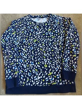 T for Talbots Sz XS Blue Yellow Pullover Sweatshirt Zippered Front Pocket Petite